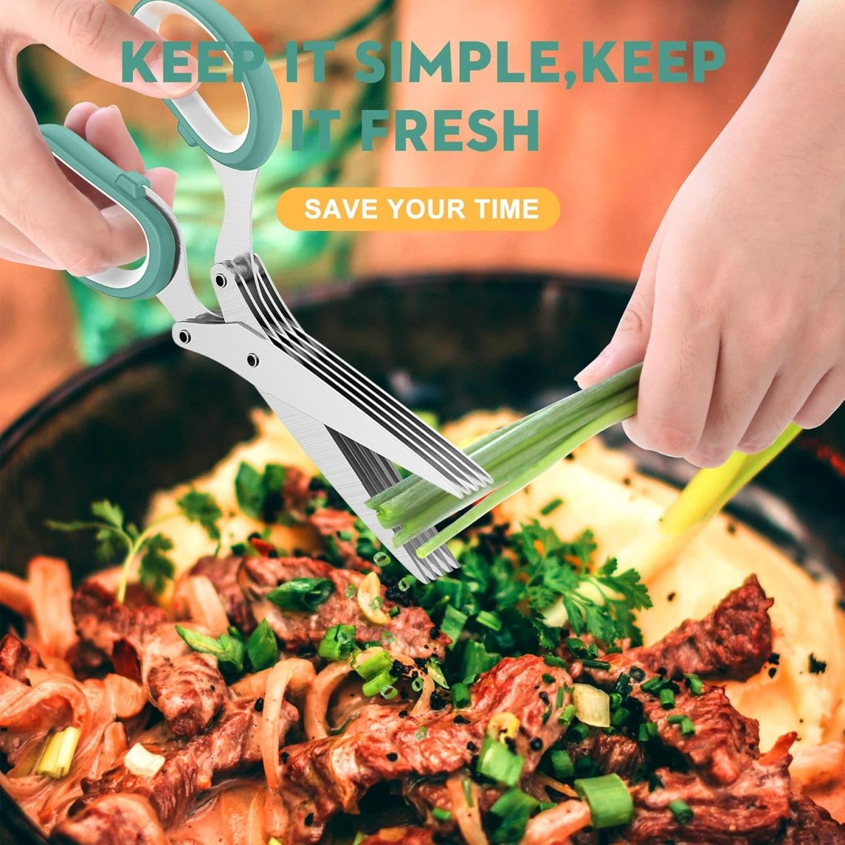 5 - Blade Herb Scissors – Stainless Steel Kitchen Cutter Tool - uae