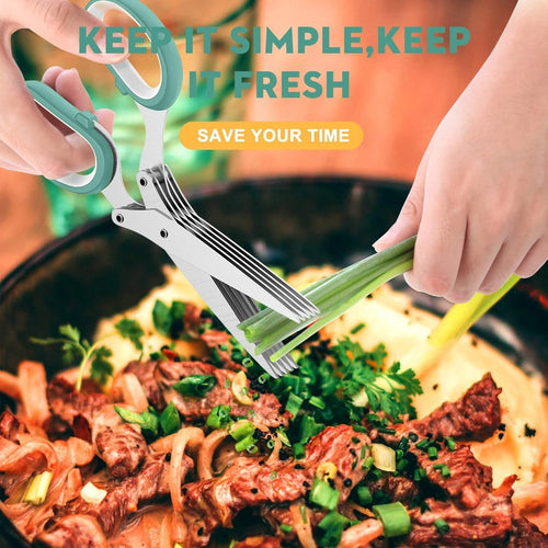 5 - Blade Herb Scissors – Stainless Steel Kitchen Cutter Tool - uae