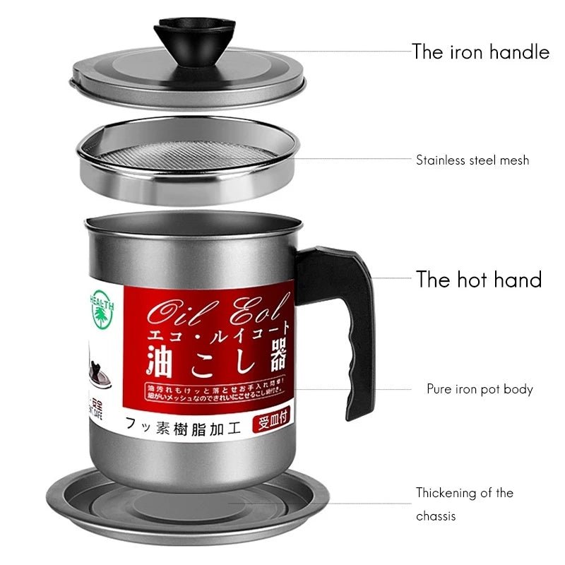 Oil Filter Pot for Kitchen | Grease Strainer with Lid – UAE Best Seller - uae